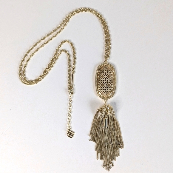 Kendra Scott Rayne Long Necklace Filigree Tassel Pendant 14k Gold Plated Brass - Picture 1 of 10